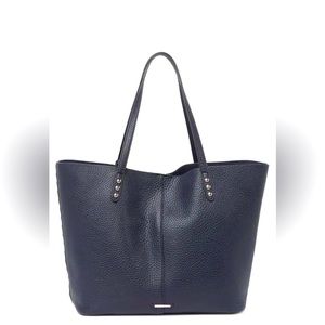 REBECCA MINKOFF SOFT PEBBLED LEATHER Dark Blue MEDIUM UNLINED TOTE BAG w/ Silver